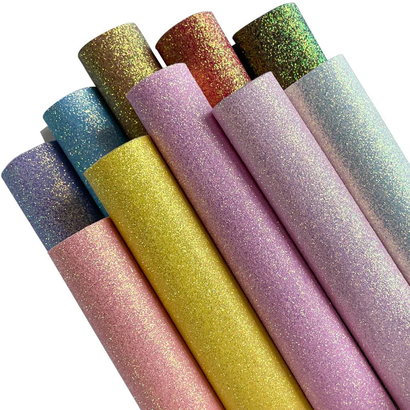 Customized Solid Color Pu Fine Powder Flash Glitter Artificial Leather Fine Glitter Leather for Bows Crafts DIY Bags