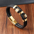 Irregular Pattern Shape Men's Fashion Stainless Steel Leather Bracelet Custom 3 Colors Classic for Boys Men Gift OT-196