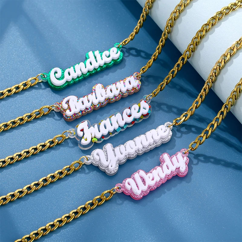 Personalized Double Nameplate Custom Name Necklace Stainless Steel Fashion Accessories Suitable for Any Occasion Women's Gift