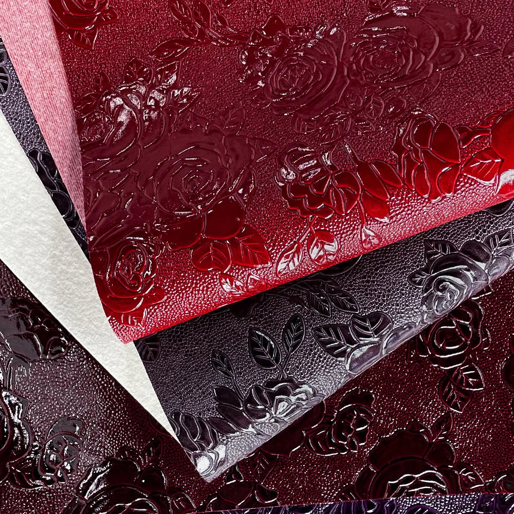 Solid Color Custom Vinyl Synthetic Leather Fabric Flower Embossed Faux Leather for for Bags Hair Bow Bracelet DIY