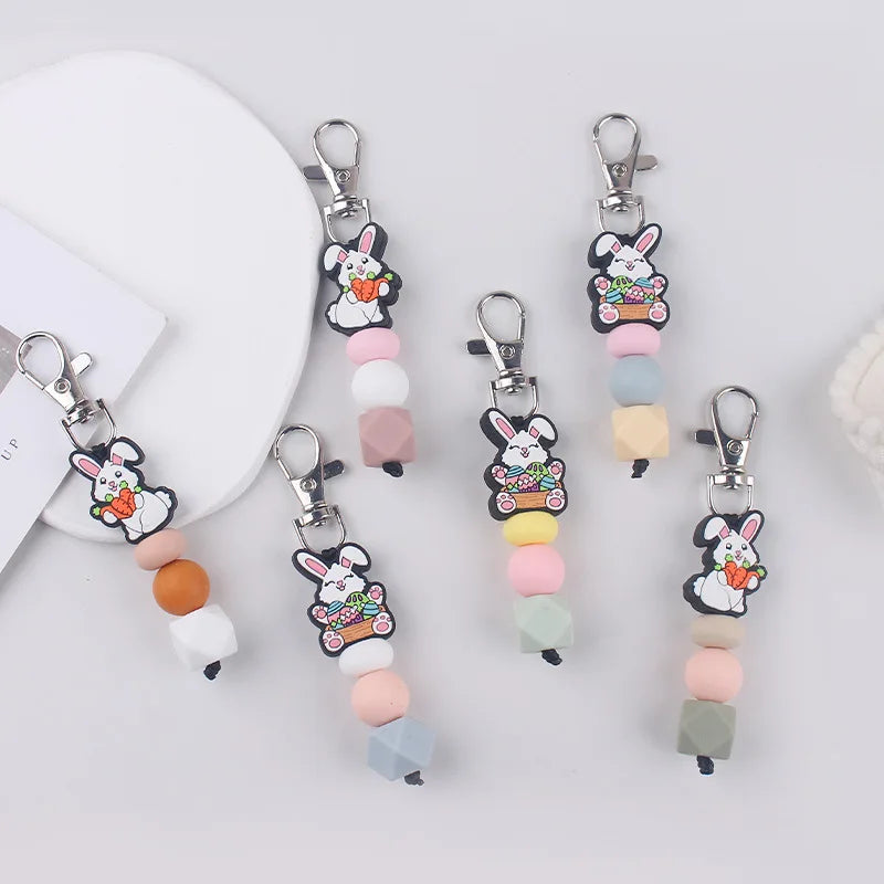 BPA Free Easter Bunny Silicone Keychain Rechargeable & Safe New Doll Pattern Bag Accessories Pendant Charm Keyring