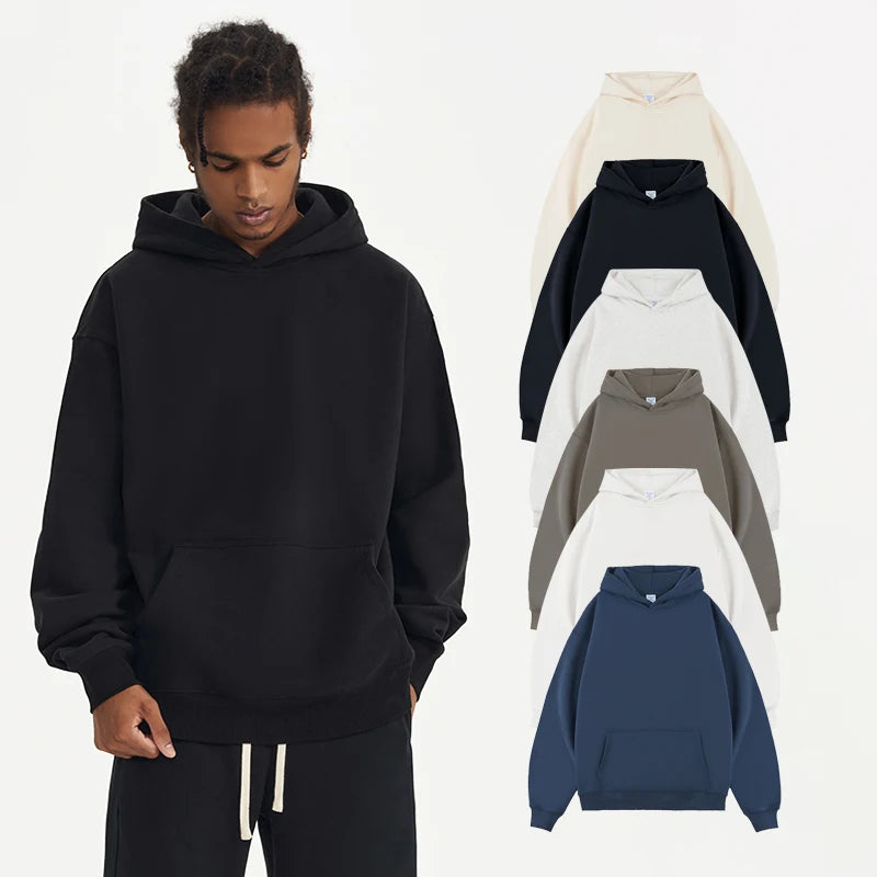 Custom Printed on Demand Men's Drop Shoulder Heavyweight Fleece Hoodie No Drawstring 450g Oversized Hoodies