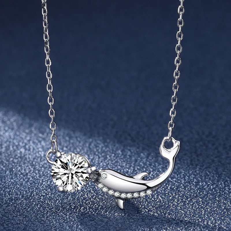 Factory Wholesale 925 Sterling Silver 1Carat 6.5mm Dolphin Necklace Sparkling Moissanite Necklace for Women