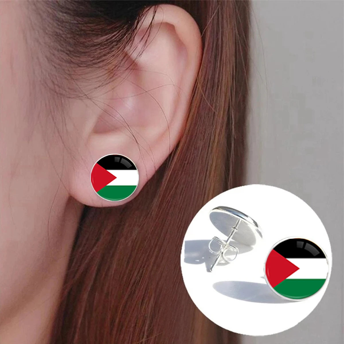 Manufacturer Palestine Flag Design Lady Stud Earrings I Love Palestine Girls Crystal Dome Cabochon Stainless Steel Stud Earrings