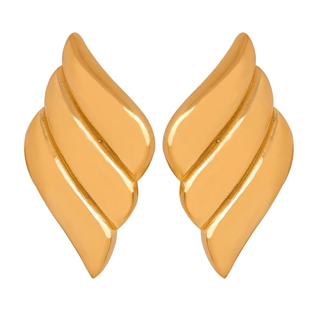 Customized Korean Texture Ornament Titanium Steel Gold-Plated Stud Huggie Hoop Earrings Geometric Wings Shape Fashion Jewelry