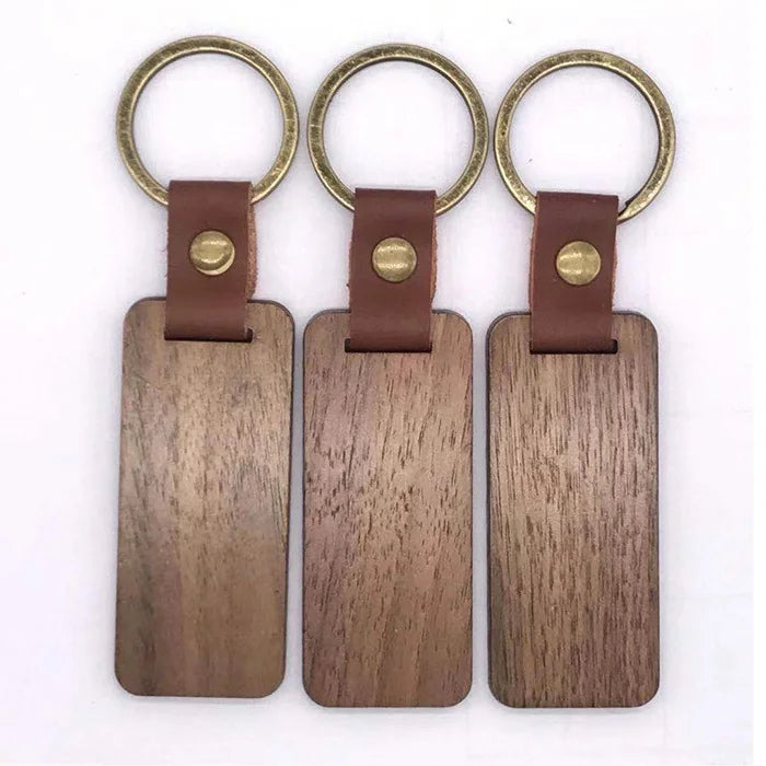 Personalized Rectangle Blank Wood Keychain Laser Engraved Letter Wooden Tags Custom logo