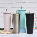In Stock 750ml Stainless Steel Eco-Friendly Portable Office Cup with Straw and Lid Custom Logo Vacuum for Office Use
