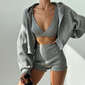 2025 Power Sellers Women's High-Waist Slimming Shorts Zipper Hooded Jacket Autumn Casual Sports Three-Piece Set
