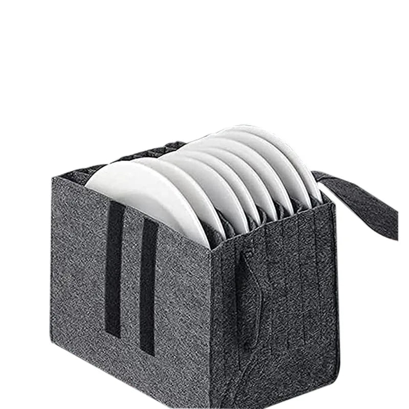 Portable Plate Storage Holder Bag Foldable Camping Tableware Storage Felt Storage Organizer