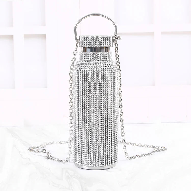 High Quality Luxury Diamond Rhinestone Stainless Steel Water Bottle Women's Creative Vacuum Flask Thermos Cup Gift