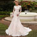 Hot Sale Simple Lace Customized Backless Appliqued Mermaid Wedding Dresses Bridal Gown With Long Sleeve Lace up MWB523