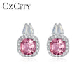 CZCITY Square Zircon Earrings 925 Sterling Silver Women'S Party Jewelry Zircon Earrings Square Pink Diamond Earring