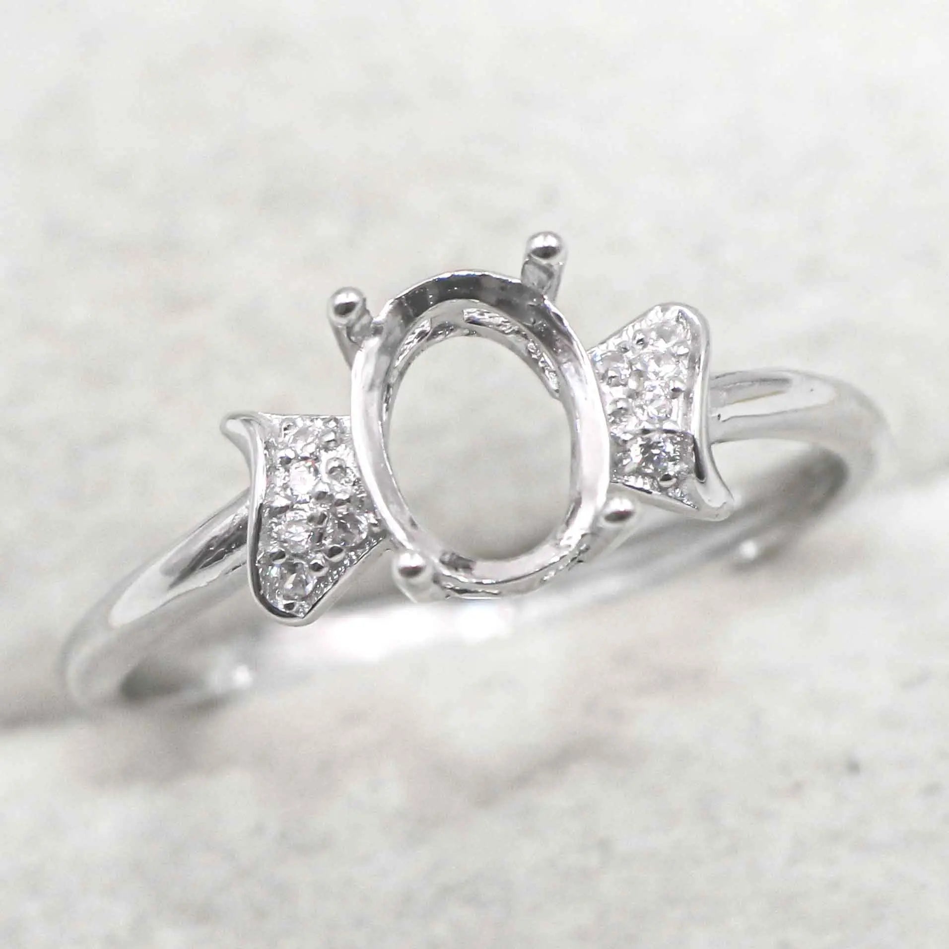 Sterling Silver 6*8mm Semi Mount Ring Empty Frame Blank Support Claw Setting S925 Base Holder Without Center Stone for DIY Inlay