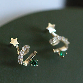 Gold Plated Tiny Jewelry Green Zircon Christmas Hat Earrings