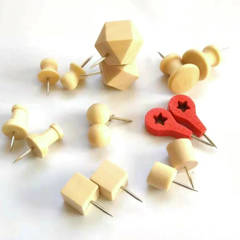 Metal Push Pins with Wood Slots Decorative Map Photo Thumb Tacks for Displaying & Organizing