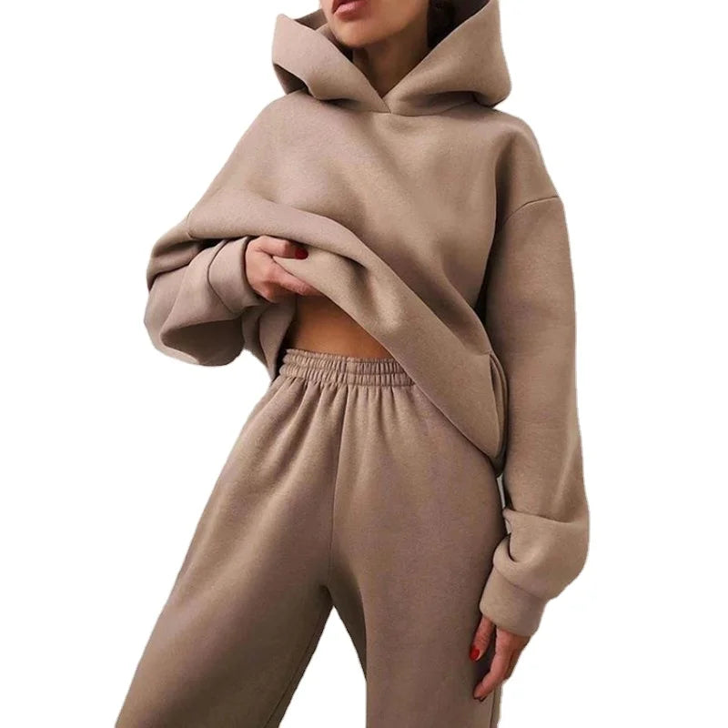 Ladies Black Knitted 2-Piece Tracksuit Set for Autumn-Winter Women's Streetwear Hoodie Digital Printing Embroidered Pattern C03