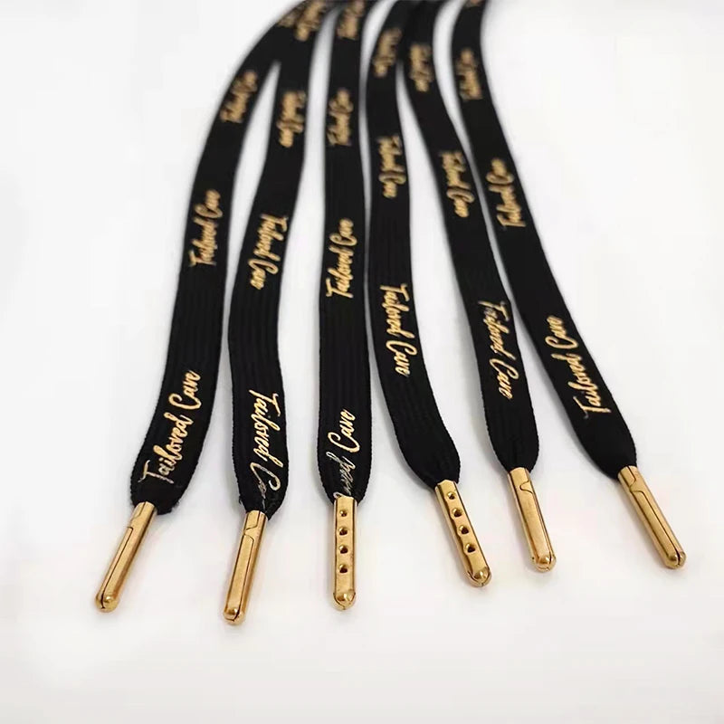 10mm Printed logo Thick Woven Drawcord with Metal Tips