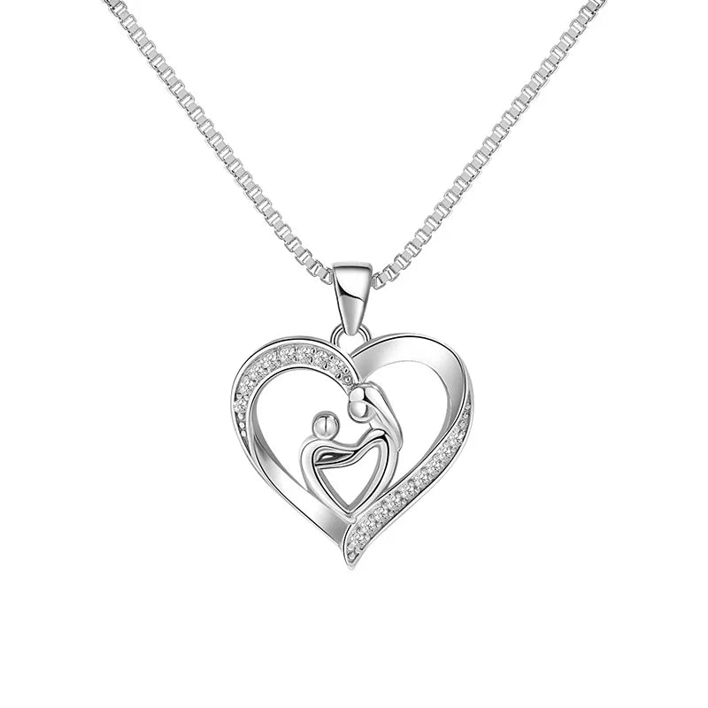 Minimalist Box Chain Necklace Rhinestone Heart Pendant Necklace Mothers Day Necklace for Women