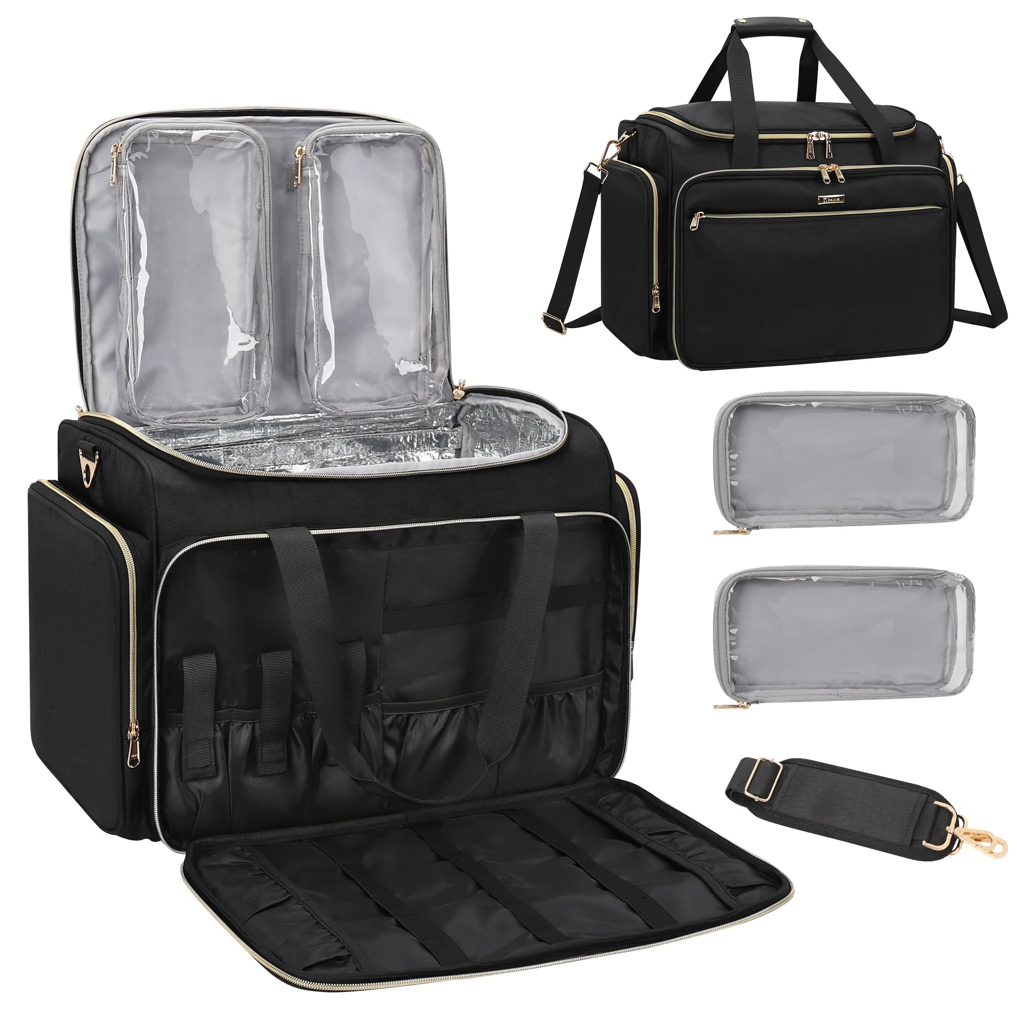 For PU Zipper Large Waterproof Resistant Heat-insulating Adjustable Dividers High Capacity Makeup Bag Trolley Case