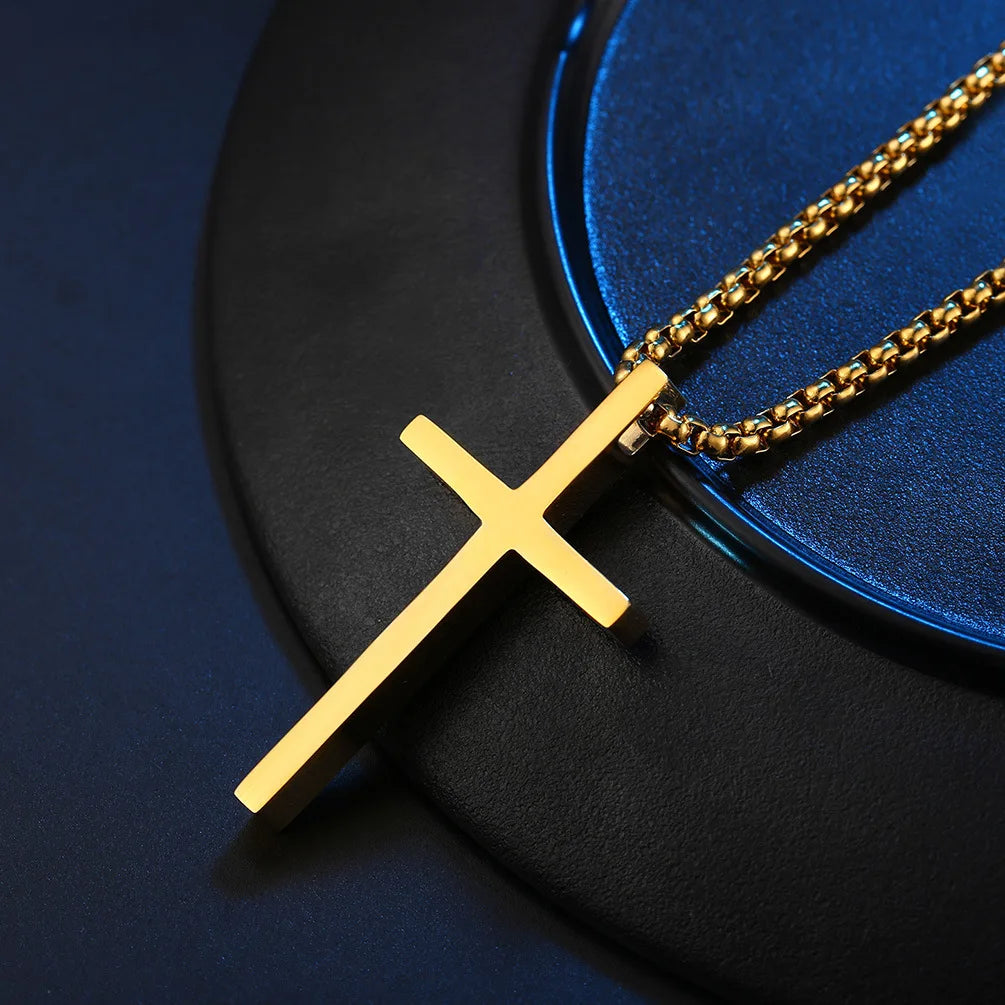 Smooth 18K Gold Plated Blank Ankh Cross Necklace Stainless Steel Cross Pendant Necklace for Couple