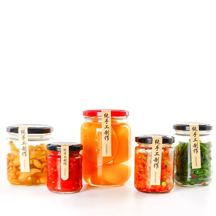 Factory Price 50ml-1000ml Round Glass Storage Jars for Honey Pickle Jam With Metal Lid