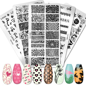 New 12*6cm Stainless Steel Nail Art Stamping Template Print Heart Leaf Snake Skin Transfer Plate Manicure Tools