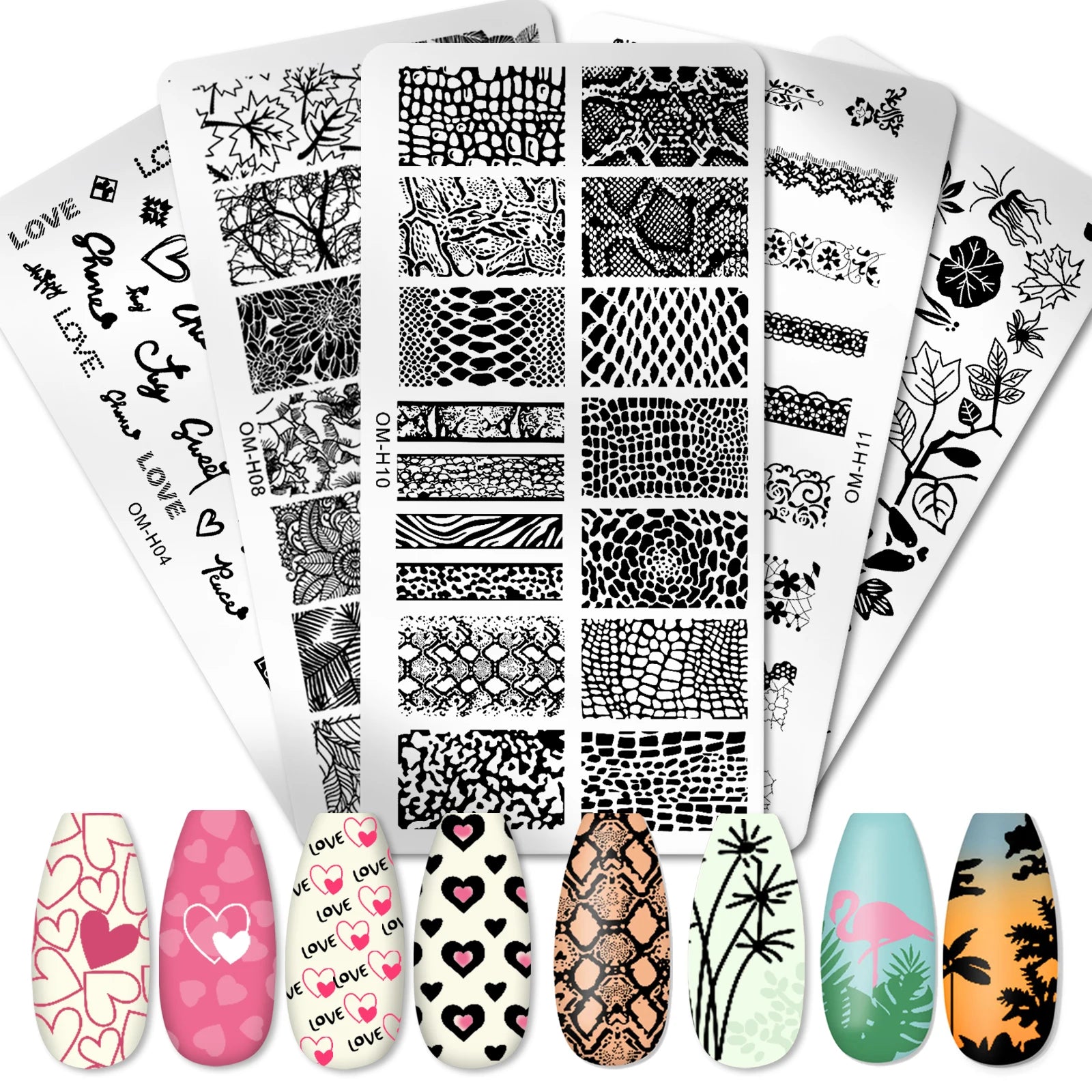 New 12*6cm Stainless Steel Nail Art Stamping Template Print Heart Leaf Snake Skin Transfer Plate Manicure Tools