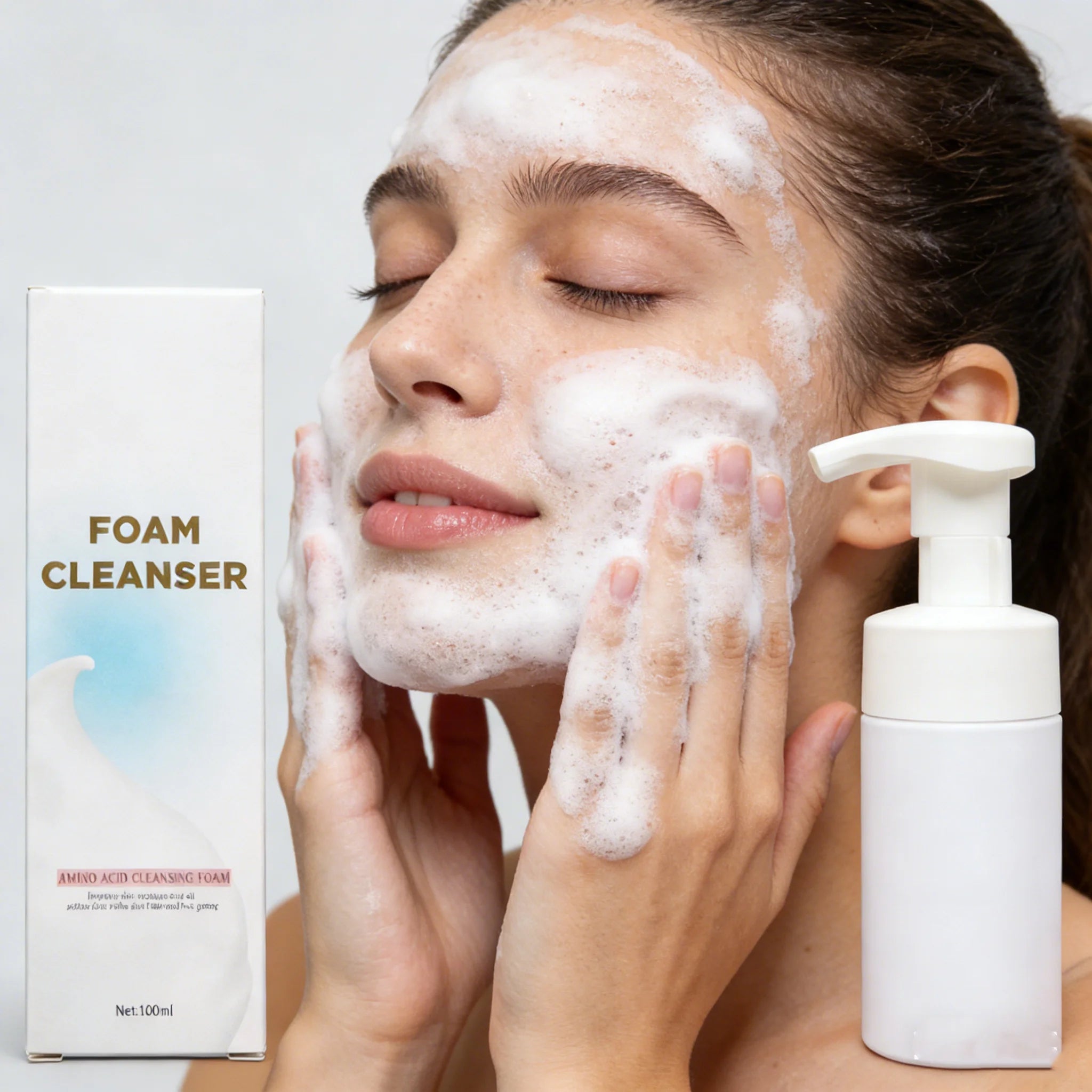 OEM Private Label Gentle Face Wash Foaming Facial Cleanser Mineral-Based Makeup Remover Amino Acid Cleaning Mousse Skin Care