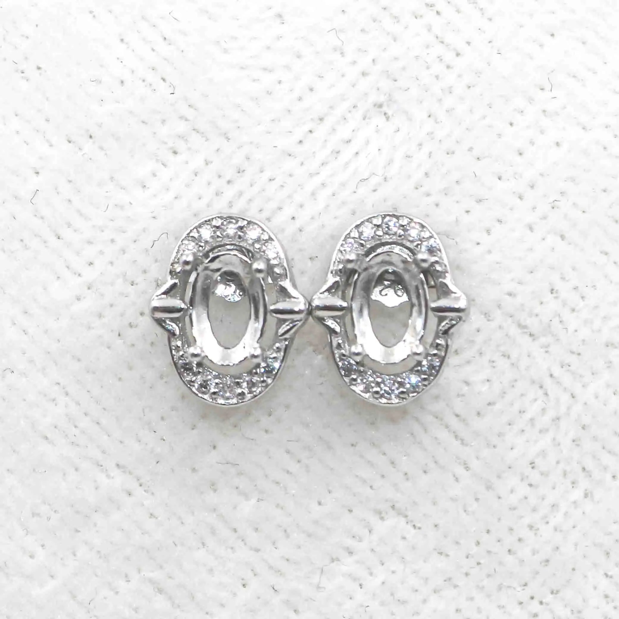 Sterling Silver 4*6mm Semi Mount Stud Earrings Empty Support Blank Claws Setting S925 Mountain Base Without Stone for DIY Inlay