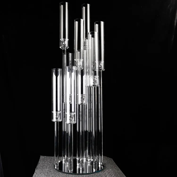 Factory 10 Arm Wedding Table Decoration Crystal Candelabra with Glass Tube