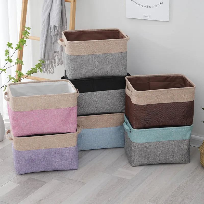 Dirty Clothes Storage Hamper Woven Rectangle Foldable Laundry Basket with Handle Canvas Bamboo Cotton Rope Material