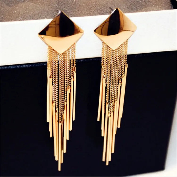 Vintage Creative Square Earrings Long Tassel Earrings Rhombus Stud Earrings for Women