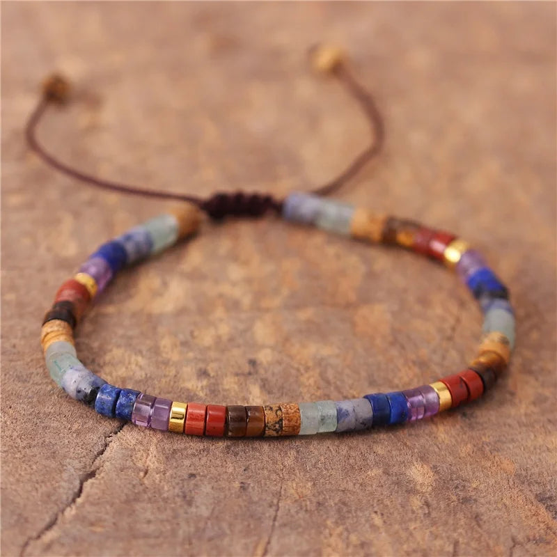 Boho 7 Chakra Rainbow 4mm Natural Stone Beads Dainty Bracelet Ethnic Tibetan Multi Colors Gemstone Bracelet Jewelry Dropshipping
