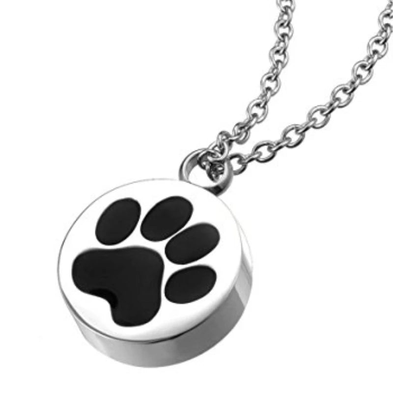 Big Ash Chamber Keepsake Black Paw Print Christian Children's Stainless Steel Memorial Cremation Urn Pendant Necklace for Dog