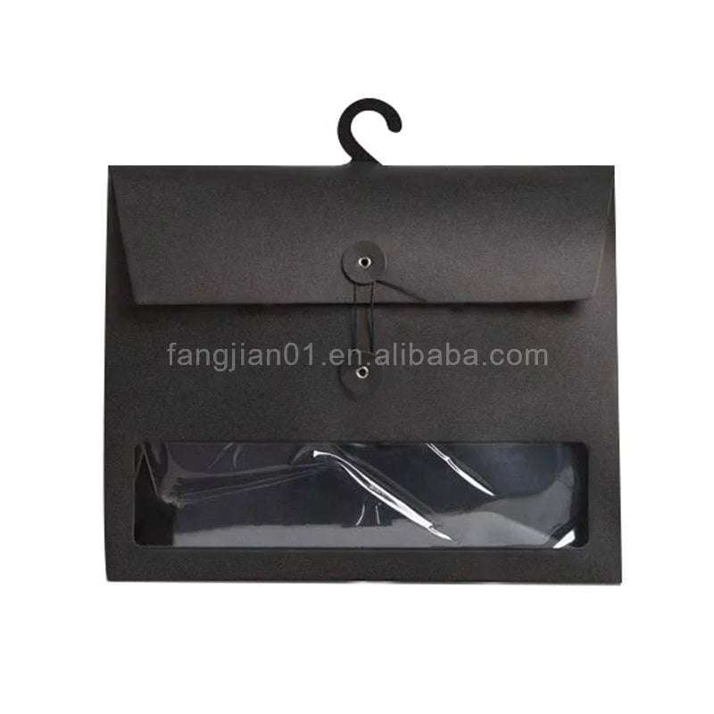 Customp  Kraft Paper Envelopes Friendly Clothing  Cardboard  Black Type clear Window Black Craft Paper Apparel Bag for  t Shirt