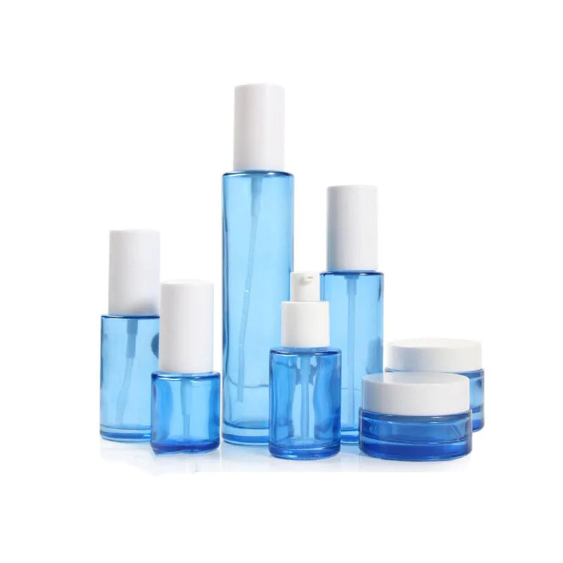 40ml 100ml 120ml Glass Cosmetic Bottle Set White Lids 4oz Blue Glass Bottle Convenient Spray for Skin Care Serum Empty Container
