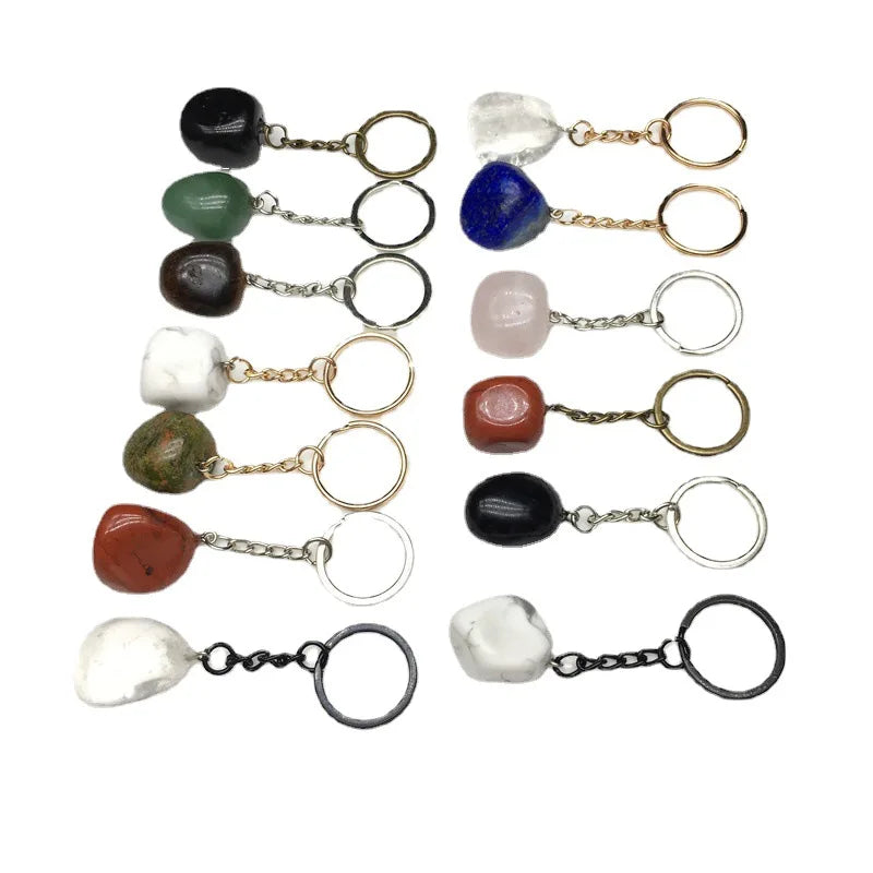 DIY Polished Crystals Healing Tumble Stones Keychain and Rough Gemstone Key Chain With Custom Logo