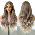 Japanese Fiber 13*6 Lace Synthetic Wig Light Brown Gradient Platinum Color Lace Front Wig Filament Wavy Hair Highlight Wig