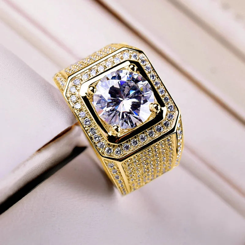 Domineering Full Diamond Sparkling Ring Large Loose Diamond Cluster Inlaid Zircon Moissanite Engagement Wedding Ring