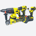 Set of 4pcs Combination Power Tools Brushless Angle Grinder Electric Hammer Lithium Screwdriver Cordless Drill Kit Yellow MT125A MegaBDM