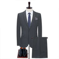 Men's Top-Grade Breathable Two-Piece British Business Casual Suit Gray Striped Korean Professional Dress