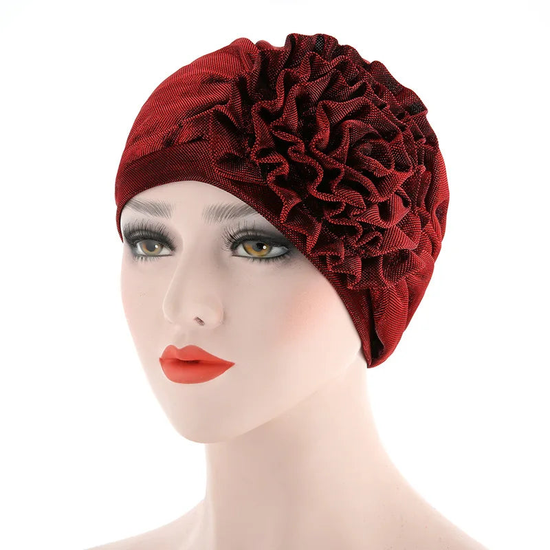 2026 Explosive Hot Sale Monochrome Side Pan Flower Flower Turban Hat Muslim  Hat Ladies Confinement Hat