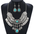 Fashion Jewelry Set Retro Green Stone Statement Choker Necklace Earrings Oxidized Jewelry Necklace Sets for Women