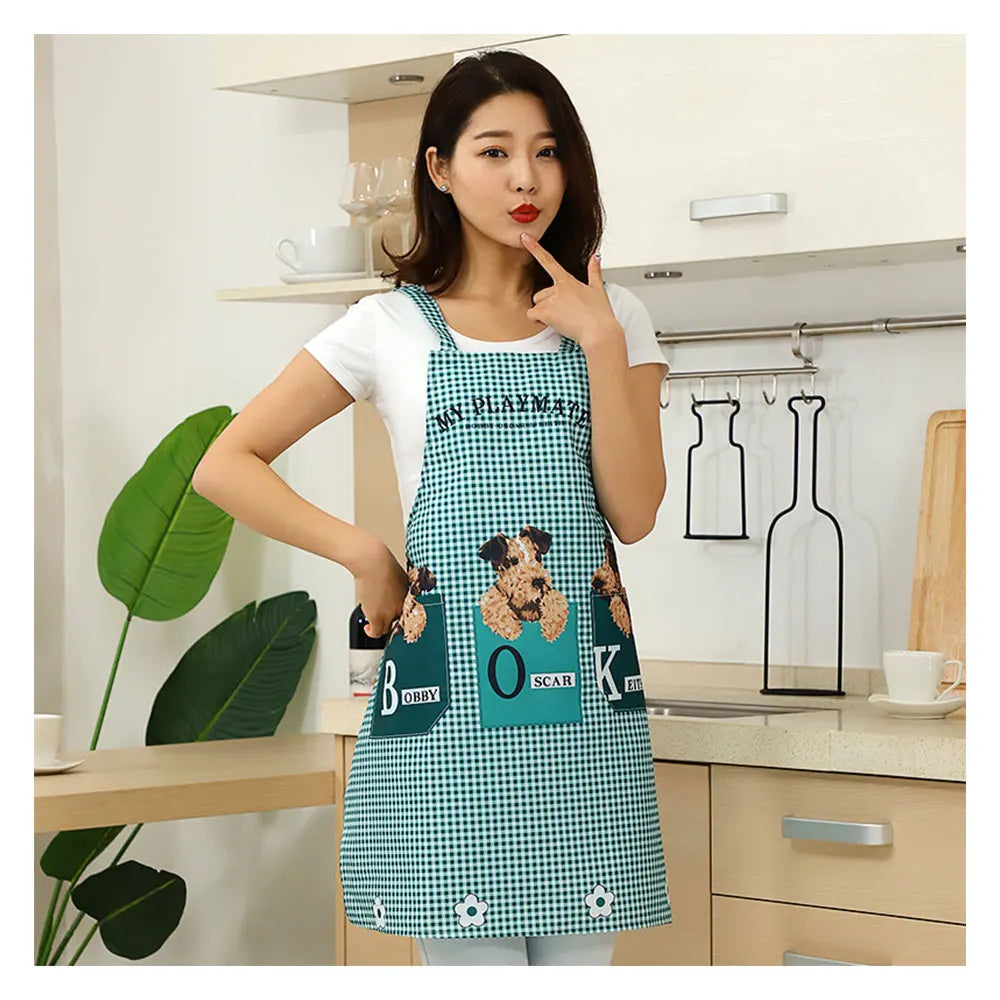 Classy Promotion Kitchen Sleeveless Waist Polyester Apron Durable Washable Logo Design Printed Customize Cheap Bulk Kangshi