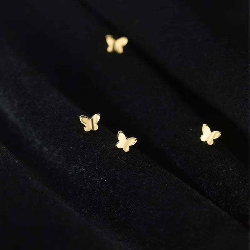 Small Cute Butterfly Shape Earings 18K Gold Pated 925 Sterling Silver Studs Earrings Fashion Jewelry for Women Girls