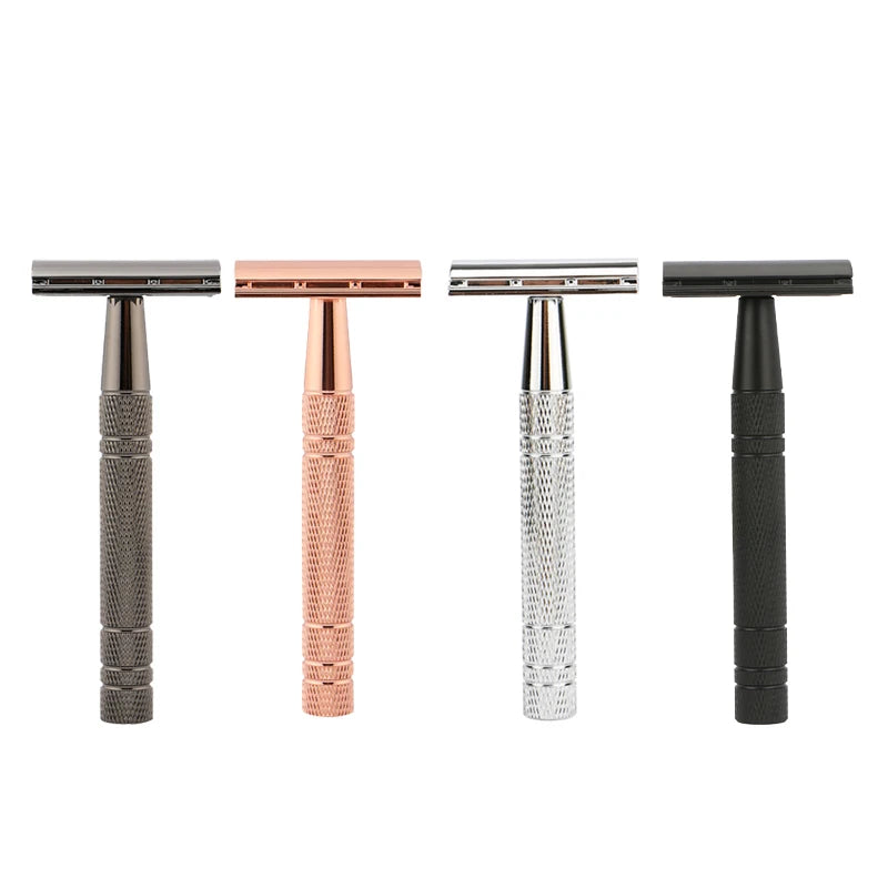 Metal Razor Handle Reusable Double Edge Safety Razor Set Rose Gold