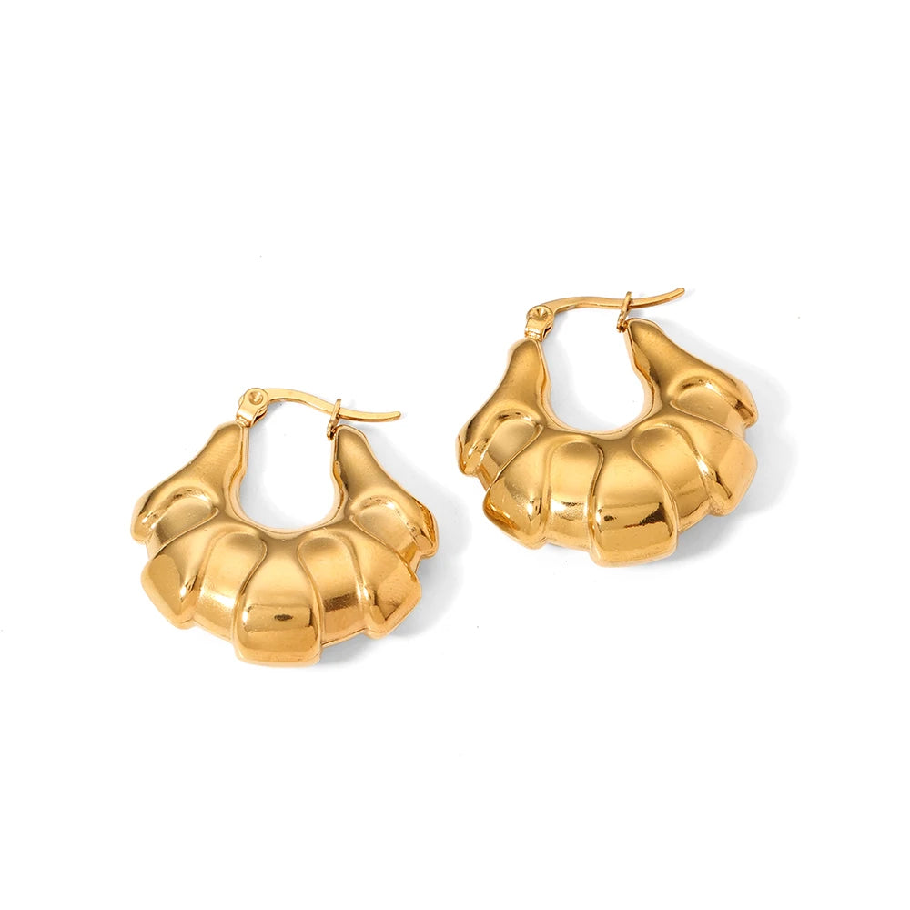 New Personality 18K Gold Plated Steel Material Chunky Bumpy Hollow Women Earrings for Women Waterproof Jewelry