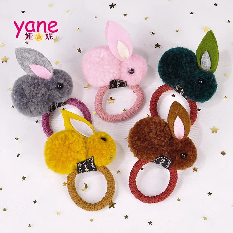 Cute Animal Hair Ball Rabbit Hair Ring Female Elastic Rubber Band Kids Hair Accessories Set