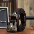 Hot Selling Vintage Western Design Cow Hide Leather Belt for Women & Men Black Waist Belt with Alloy for for Pants Dresses