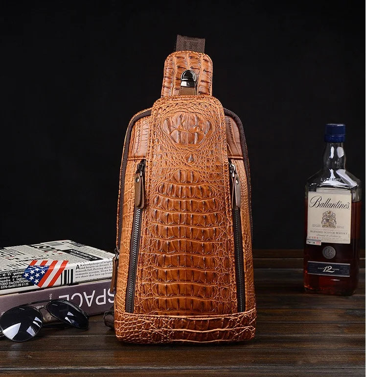 PU Leather Men's Chest Bag crocodile Pattern One Shoulder Crossbody Bag Business Bag Bolso Pecho